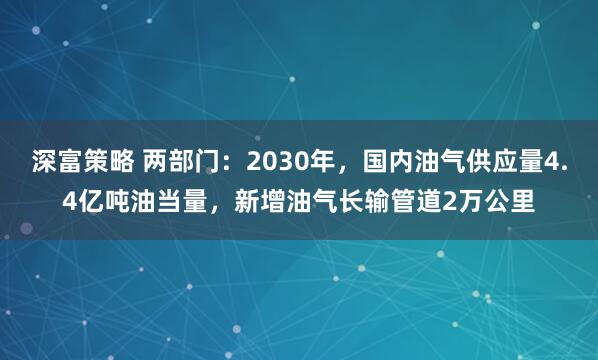 深富策略 两部门：2030年，国内油气供应量4.4亿吨油当量，新增油气长输管道2万公里